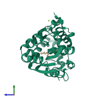 PDB entry 5cbk coloured by chain, side view.
