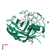 PDB entry 5cbt coloured by chain, top view.