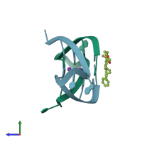 PDB entry 5cdb coloured by chain, side view.