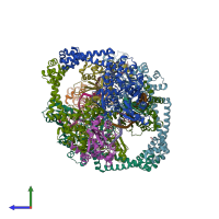 PDB entry 5cdn coloured by chain, side view.