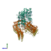 PDB entry 5ce3 coloured by chain, side view.