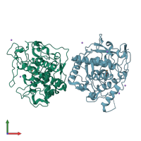 PDB entry 5ce9 coloured by chain, front view.