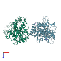 PDB entry 5ce9 coloured by chain, top view.