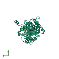 PDB entry 5cee coloured by chain, side view.