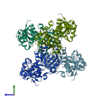 PDB entry 5cef coloured by chain, side view.