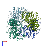 PDB entry 5cef coloured by chain, top view.