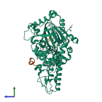 PDB entry 5ceh coloured by chain, side view.