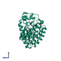 PDB entry 5cen coloured by chain, side view.