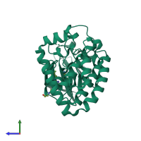 PDB entry 5ceo coloured by chain, side view.