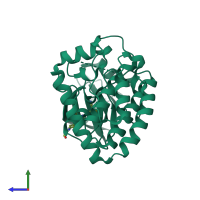 PDB entry 5ceq coloured by chain, side view.