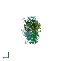 PDB entry 5cev coloured by chain, side view.