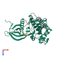 Monomeric assembly 2 of PDB entry 5cf6 coloured by chemically distinct molecules, top view.