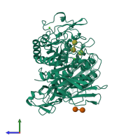 PDB entry 5cgt coloured by chain, side view.