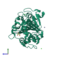 PDB entry 5ch8 coloured by chain, side view.