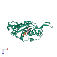 Monomeric assembly 2 of PDB entry 5chg coloured by chemically distinct molecules, top view.