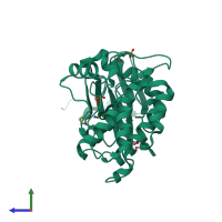 PDB entry 5ci7 coloured by chain, side view.