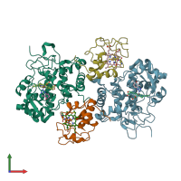 PDB entry 5cib coloured by chain, front view.