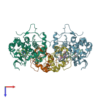 PDB entry 5cid coloured by chain, top view.