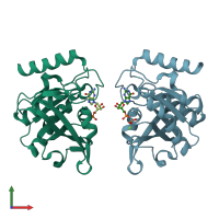 PDB entry 5ciq coloured by chain, front view.