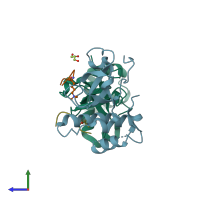 PDB entry 5ciu coloured by chain, side view.