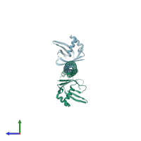 PDB entry 5cj0 coloured by chain, side view.