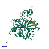 PDB entry 5cjf coloured by chain, side view.