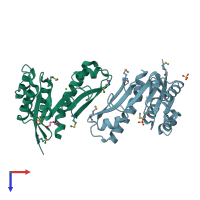 PDB entry 5cjj coloured by chain, top view.