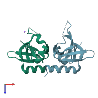 PDB entry 5ckf coloured by chain, top view.