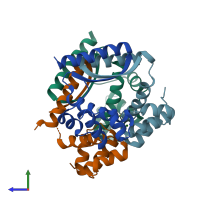 PDB entry 5ckt coloured by chain, side view.