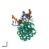 PDB entry 5cl3 coloured by chain, side view.