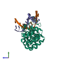 PDB entry 5cl5 coloured by chain, side view.