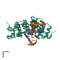 PDB entry 5cl5 coloured by chain, top view.