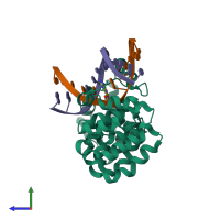 PDB entry 5cl6 coloured by chain, side view.