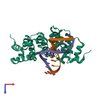 PDB entry 5cl6 coloured by chain, top view.