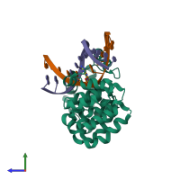 PDB entry 5cl7 coloured by chain, side view.