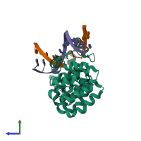 PDB entry 5cl9 coloured by chain, side view.
