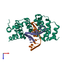 PDB entry 5clb coloured by chain, top view.