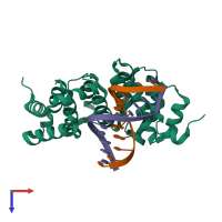 PDB entry 5cle coloured by chain, top view.