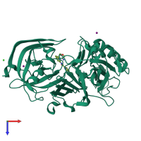 PDB entry 5clm coloured by chain, top view.