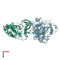 PDB entry 5clp coloured by chain, top view.