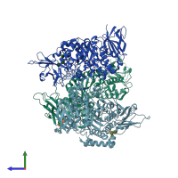 PDB entry 5clt coloured by chain, side view.