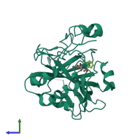 PDB entry 5clu coloured by chain, side view.