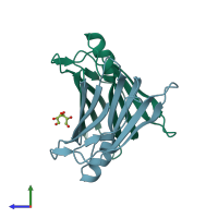 PDB entry 5cly coloured by chain, side view.