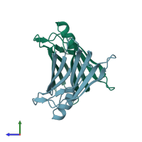 PDB entry 5cm1 coloured by chain, side view.