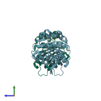 PDB entry 5cml coloured by chain, side view.