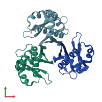 PDB entry 5cmo coloured by chain, front view.