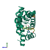 PDB entry 5cmv coloured by chain, side view.