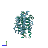 PDB entry 5cmy coloured by chain, side view.