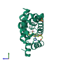 PDB entry 5cnb coloured by chain, side view.