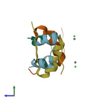 PDB entry 5cny coloured by chain, side view.